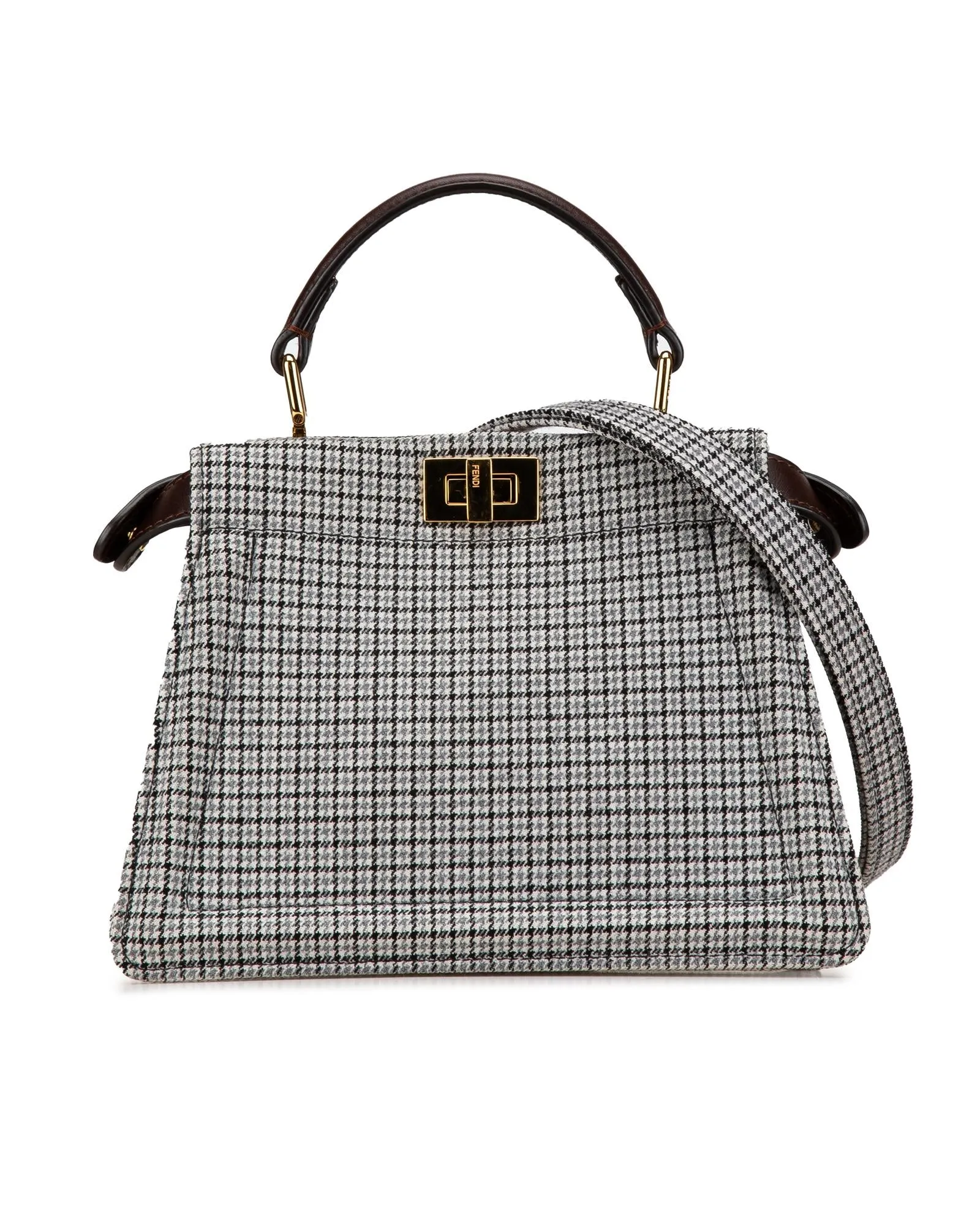 Small Wool Peekaboo ISeeU Houndstooth Satchel with Leather Strap