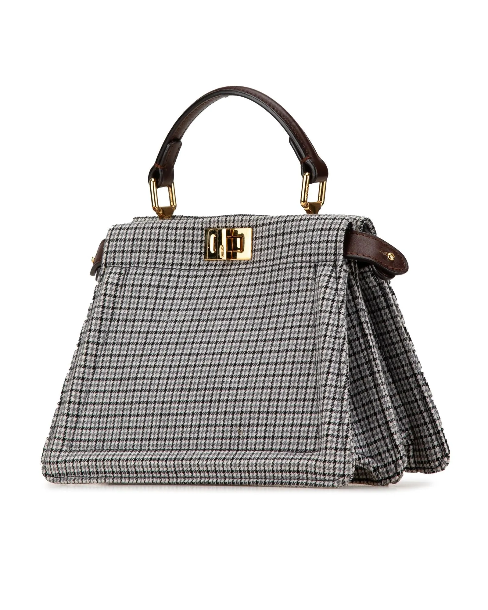 Small Wool Peekaboo ISeeU Houndstooth Satchel with Leather Strap