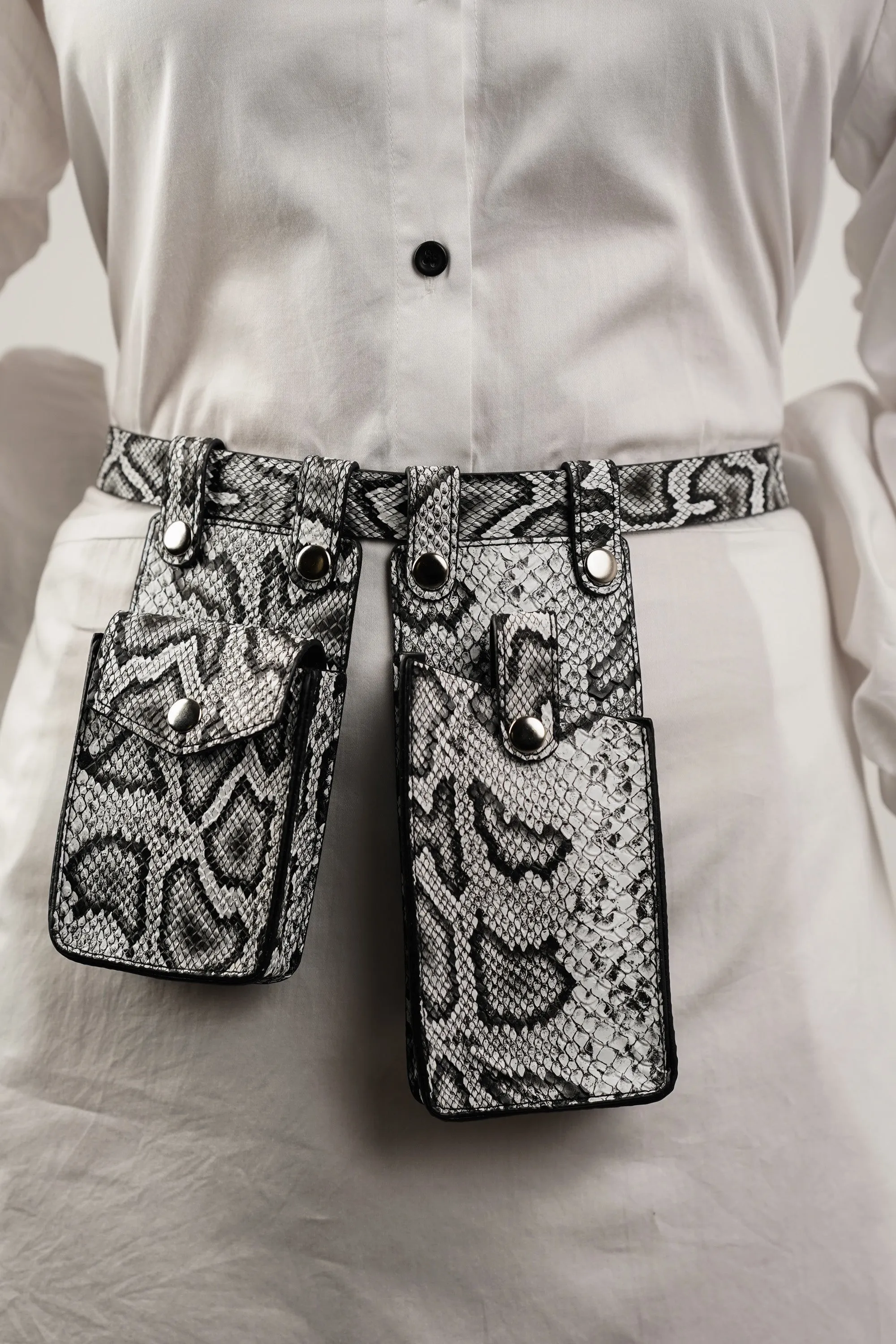 Snake Print Waist Belt with Utility Bags