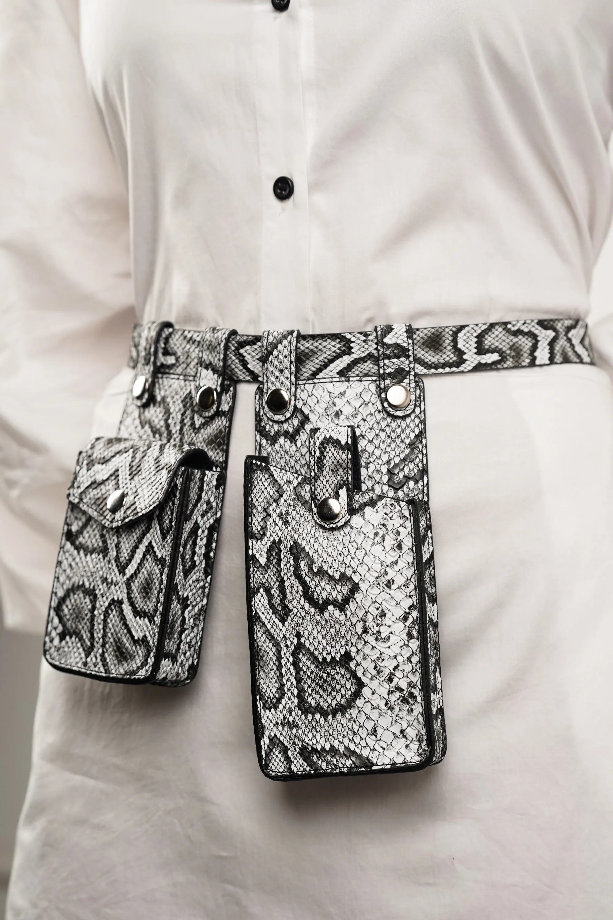 Snake Print Waist Belt with Utility Bags