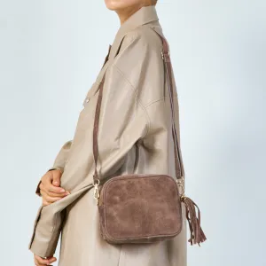 Suede crossbody bag with tassel wholesale