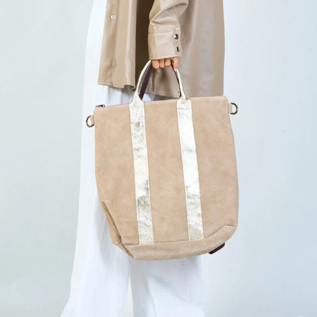 Suede tote bags with metallic straps wholesale