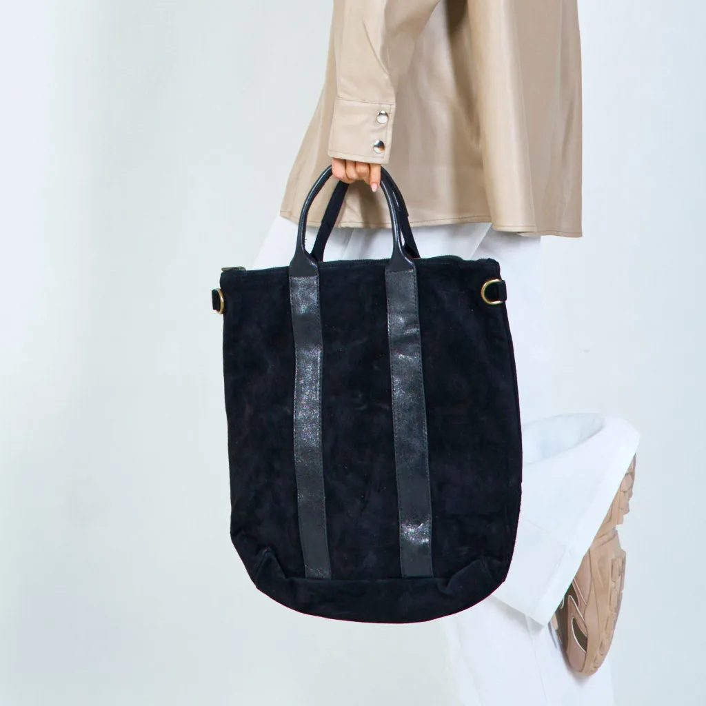 Suede tote bags with metallic straps wholesale