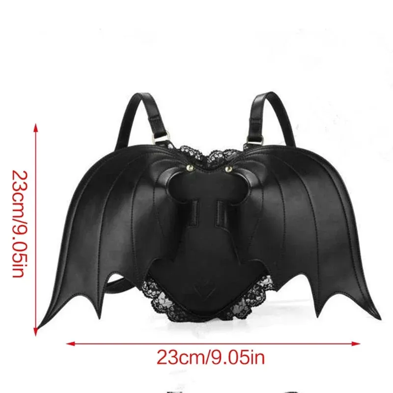 Trendy Daypack Bat PU Shopping Dating Lace Wing Gothic Backpack Bag