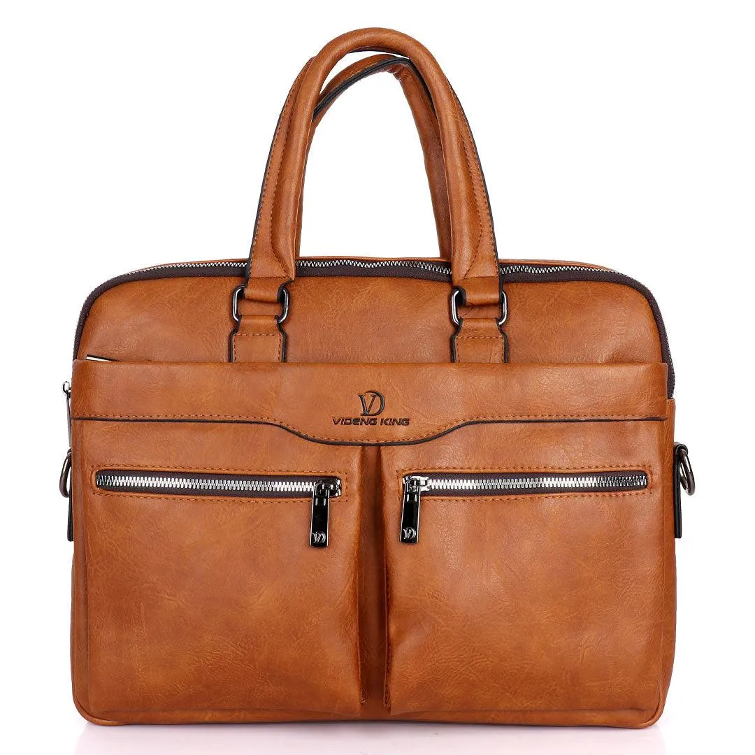 Videng King Men's Authentic Leather Laptop Bag- Tawny Brown