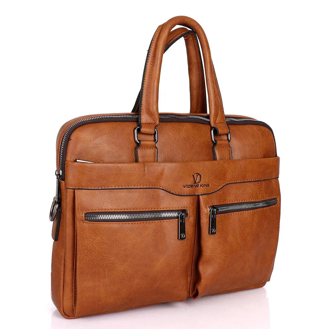 Videng King Men's Authentic Leather Laptop Bag- Tawny Brown