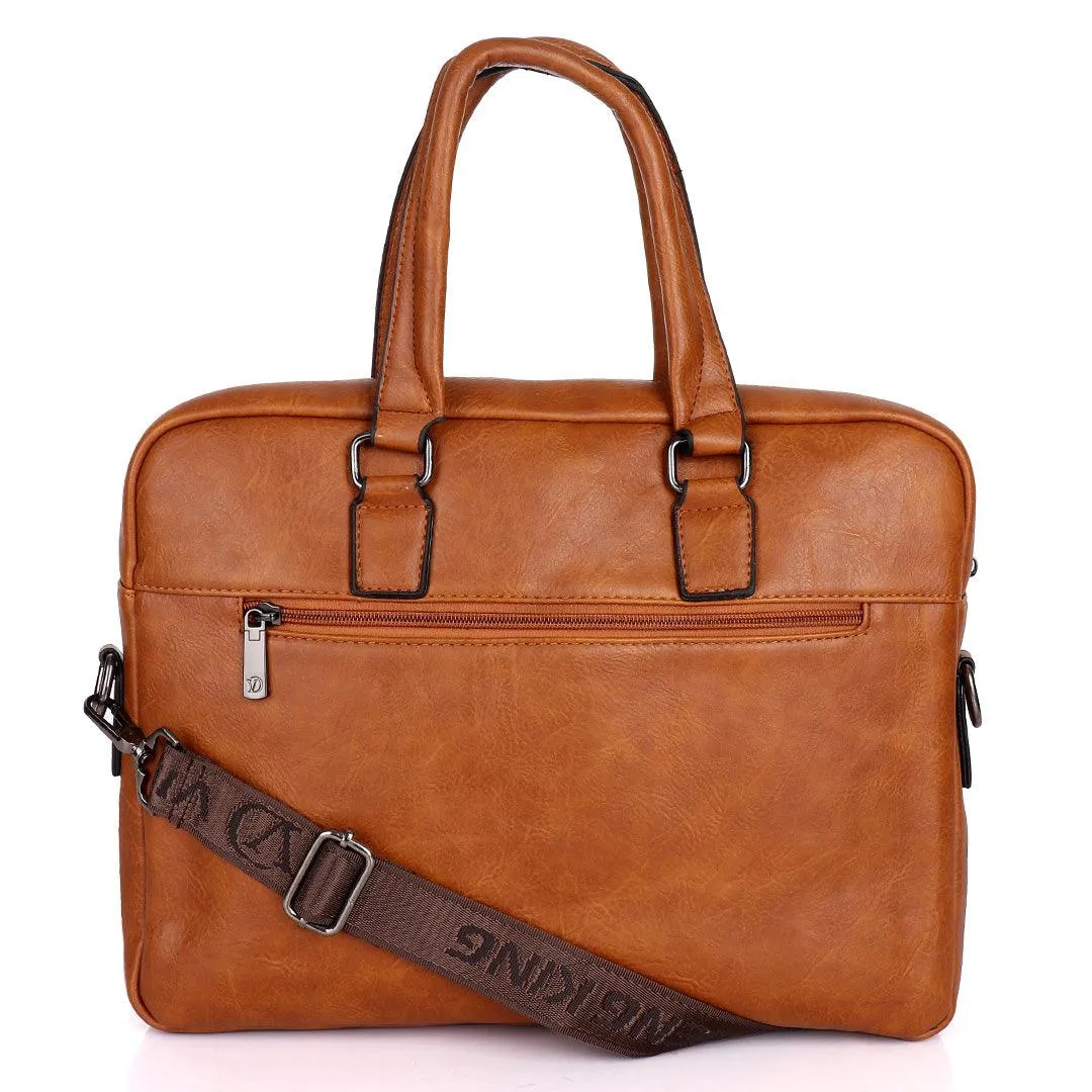 Videng King Men's Authentic Leather Laptop Bag- Tawny Brown