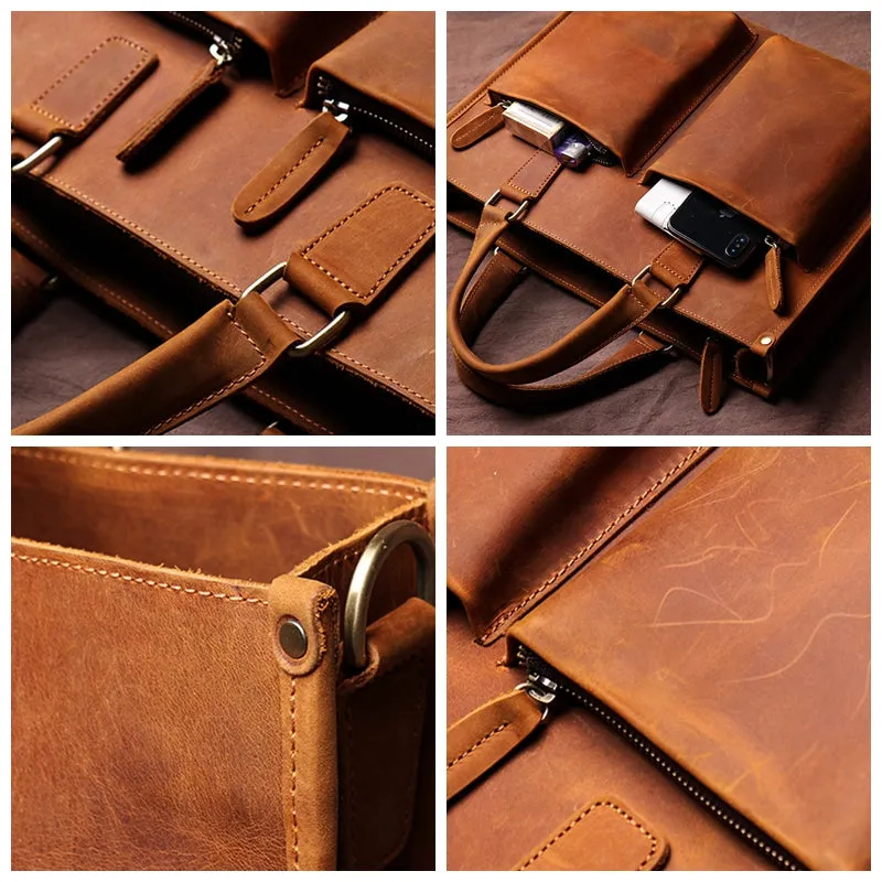 Vintage Men's Handbag Briefcase Leather Bag Computer Bag Cross Body Bag Handmade Crazy Horse Skin Shoulder bag