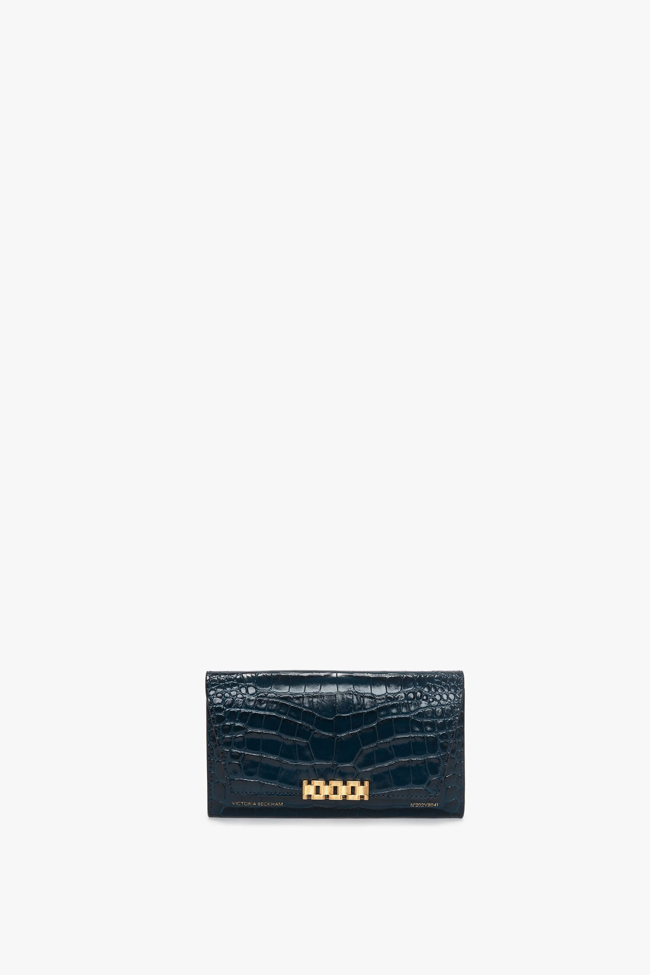 Wallet On Chain In Midnight Croc Embossed Leather