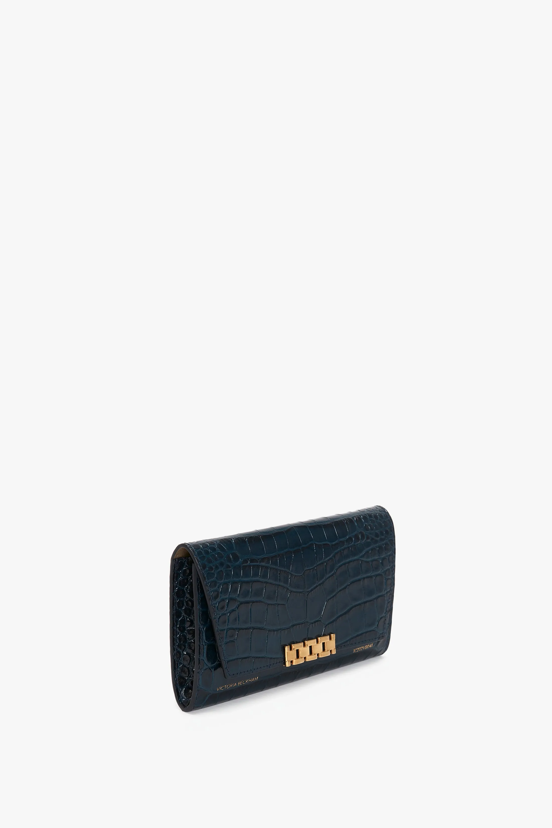 Wallet On Chain In Midnight Croc Embossed Leather