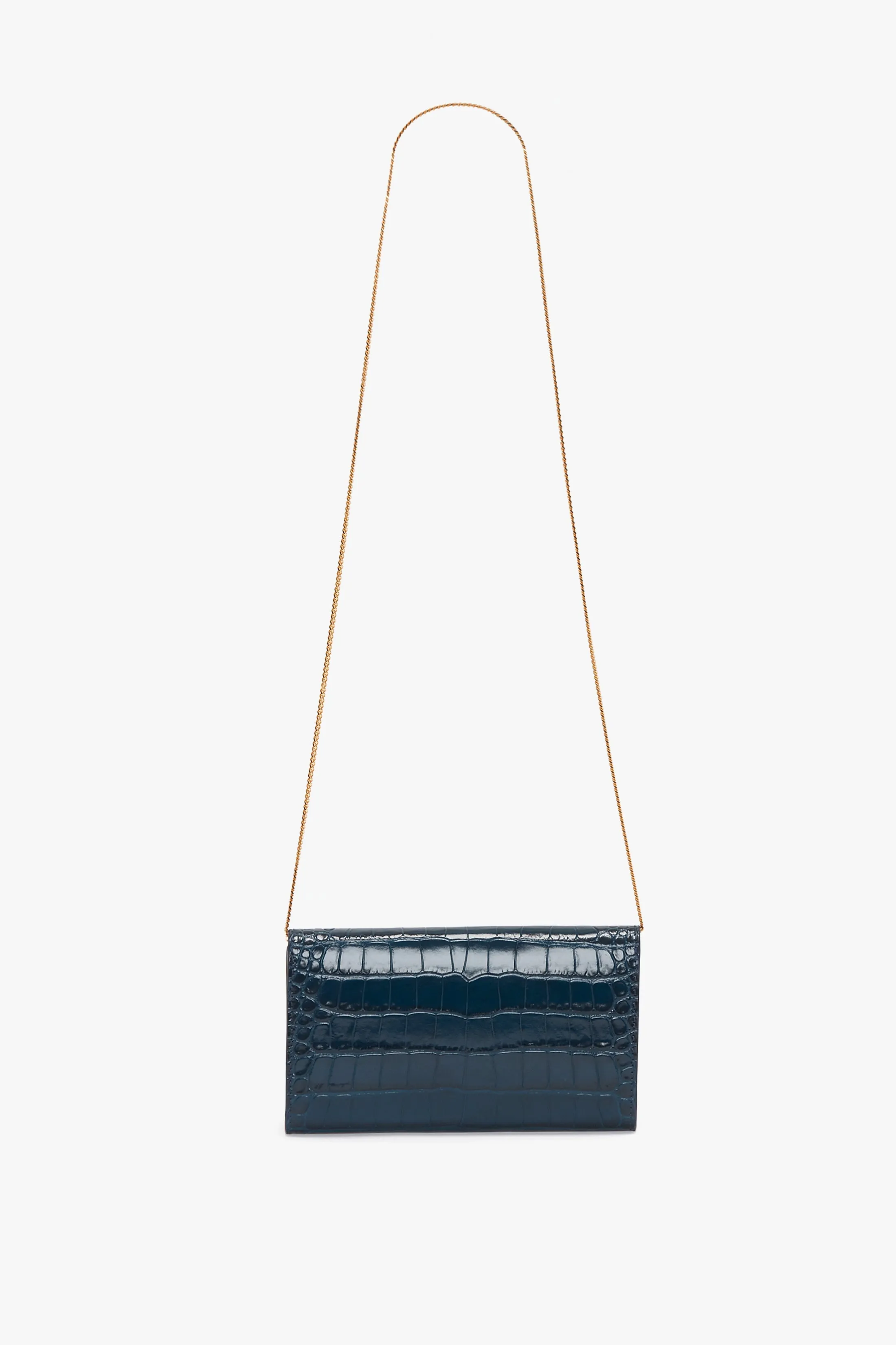 Wallet On Chain In Midnight Croc Embossed Leather