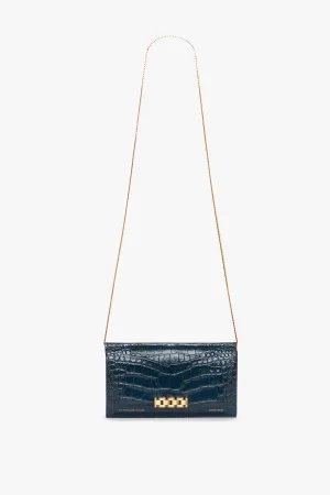 Wallet On Chain In Midnight Croc Embossed Leather