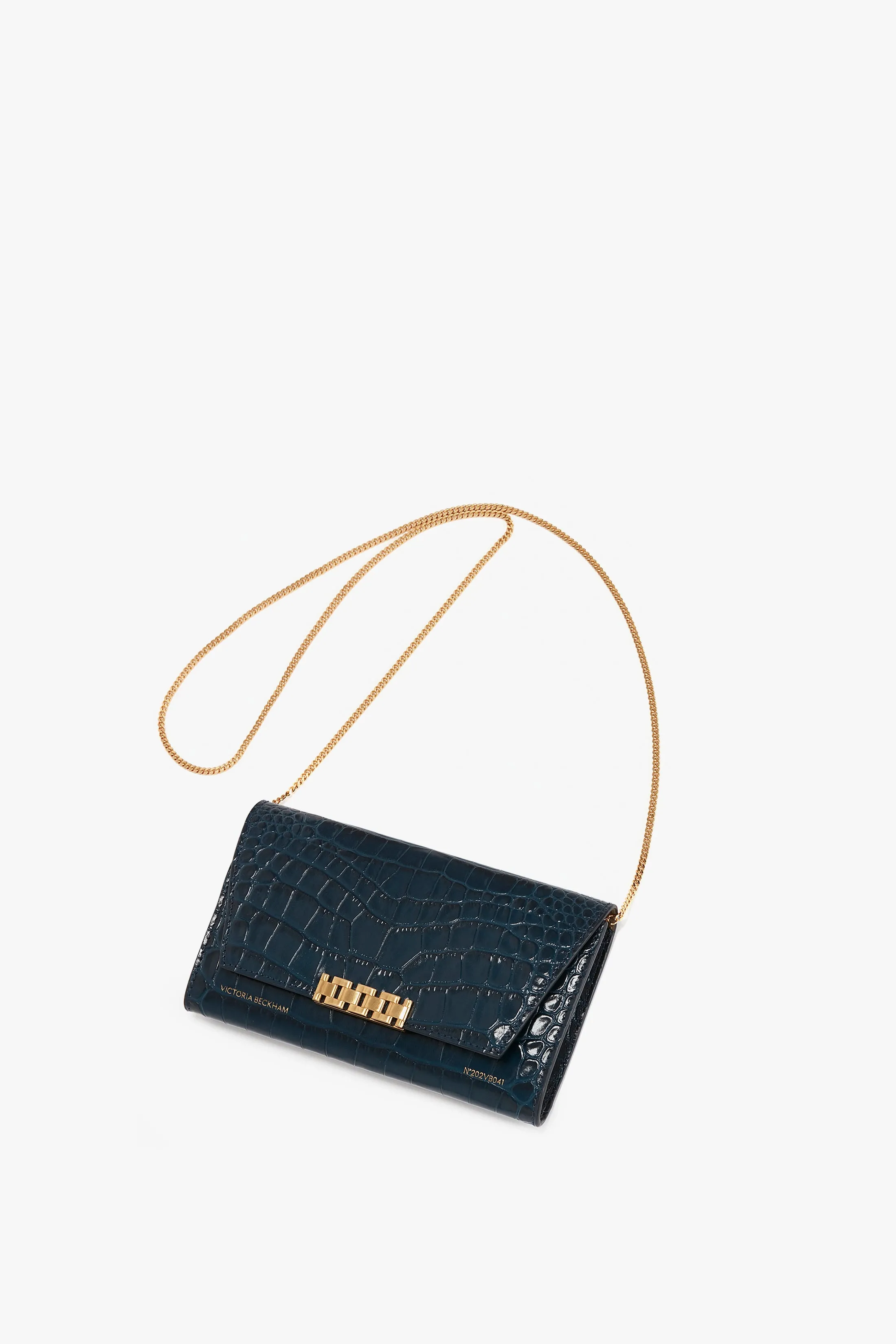 Wallet On Chain In Midnight Croc Embossed Leather