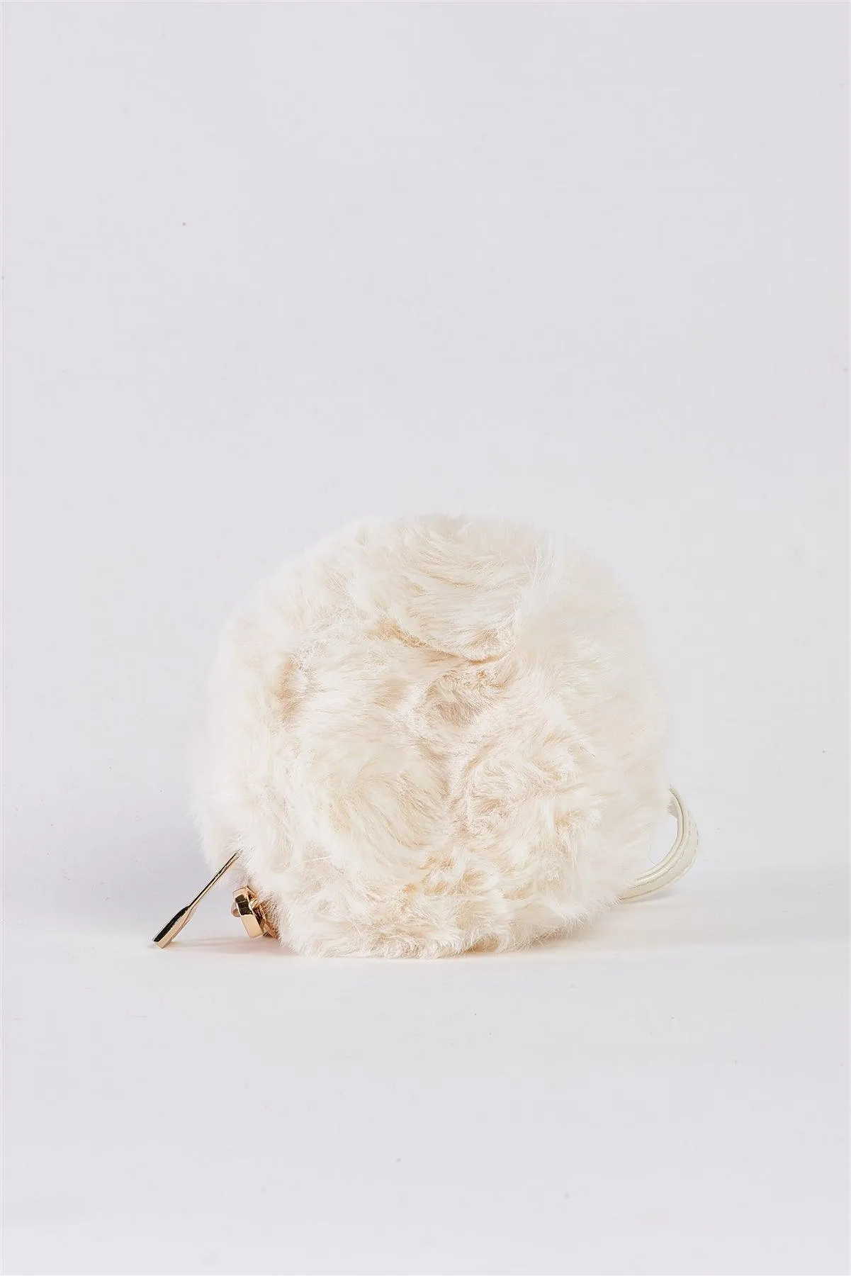 White Faux Fur Round Wristlet Bag /3 Bags