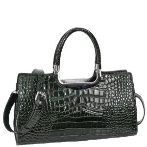 Womens Leather Croc Print Handbag Madeline Green