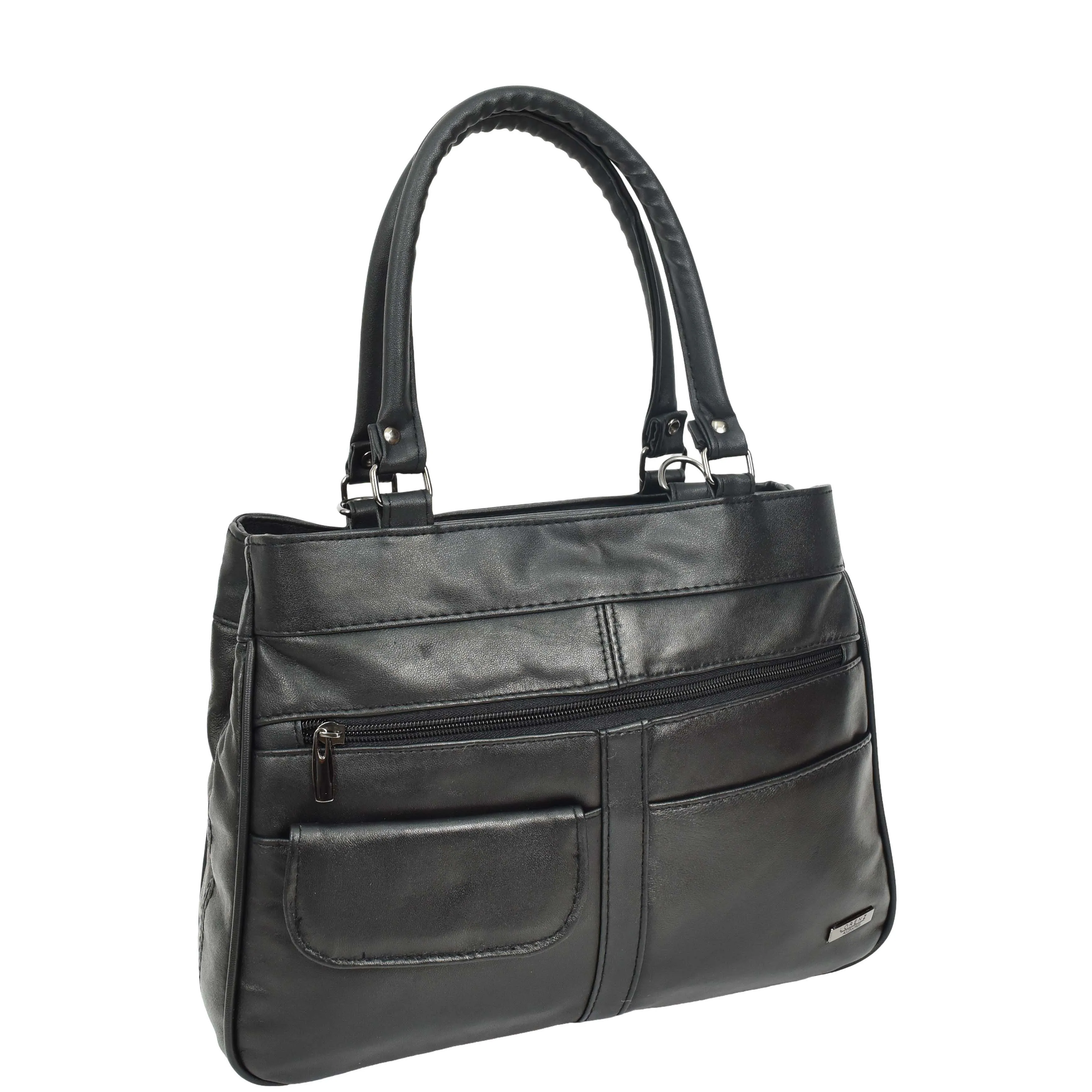 Womens Soft Leather Tote Bag Black Outgoing Casual Handbag A953