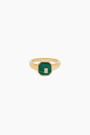 Yvonne Léon Baby Chevalière Malachite Octagon Signet Ring - Yellow Gold